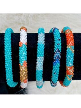 HAND CRAFTED in Nepal Beaded Bracelets (set of 5) TURQOR1